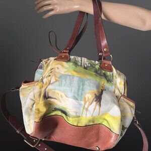 Norwegian Wood Deer Woodland Nature Print Shoulder Bag Leather Canvas Handbag